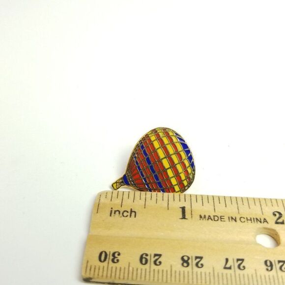 Vintage Hot Air Balloon Lapel Pin, Primary Color Enamel Brooch, Retro Estate - Picture 4 of 6